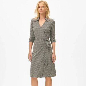 Brooks Brothers Patterned Jersey Wrap Dress, Women's Size Small, White & Black